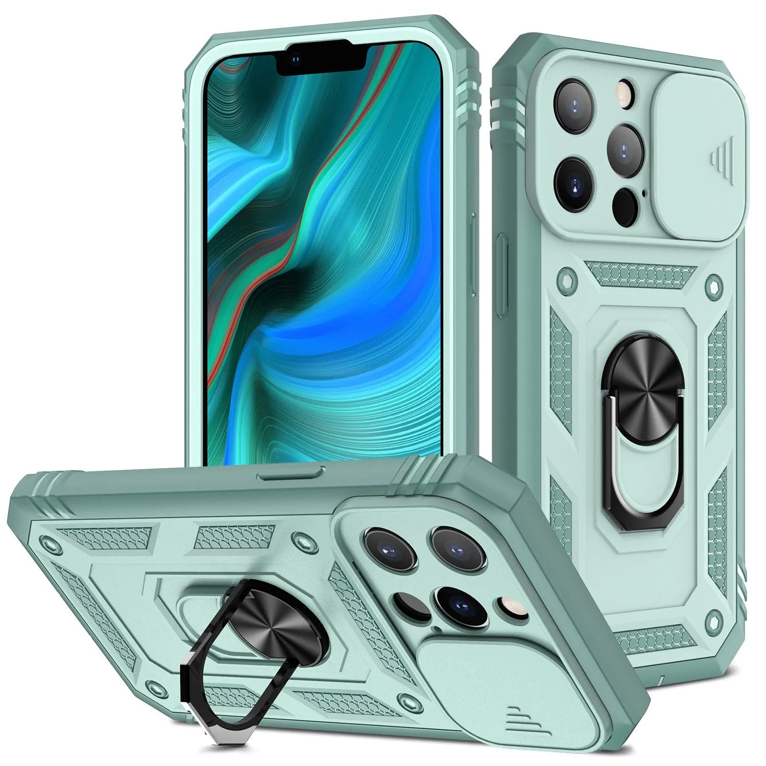 Magnetic iPhone case with sliding bracket for iPhone 12 and 13 in two-tone colour options