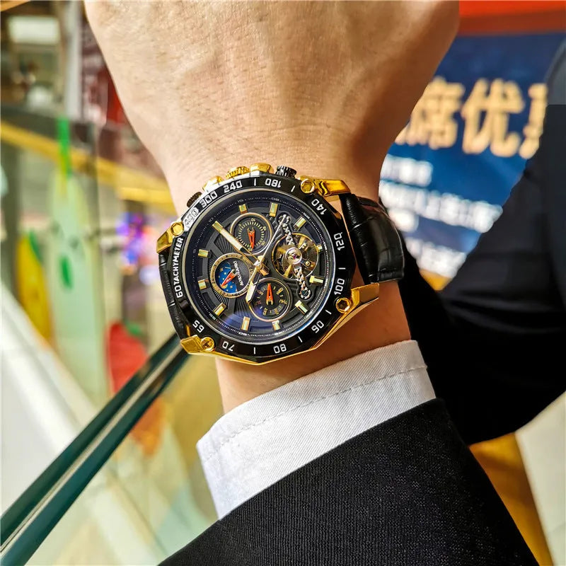 Men's automatic mechanical casual watch with a 12mm thick case in various colour finishes.