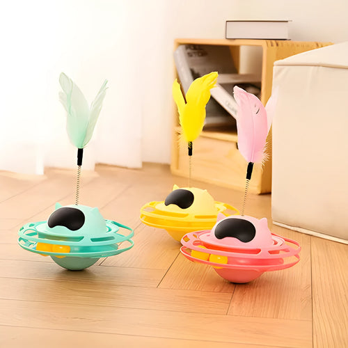 Pink automatic rotating cat toy with tumbler turntable design for self-play