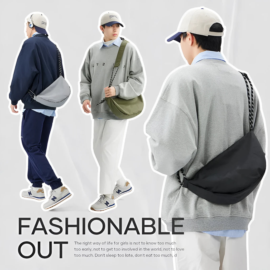 Men's lightweight nylon messenger bag in black, grey, khaki, and Army Green colours