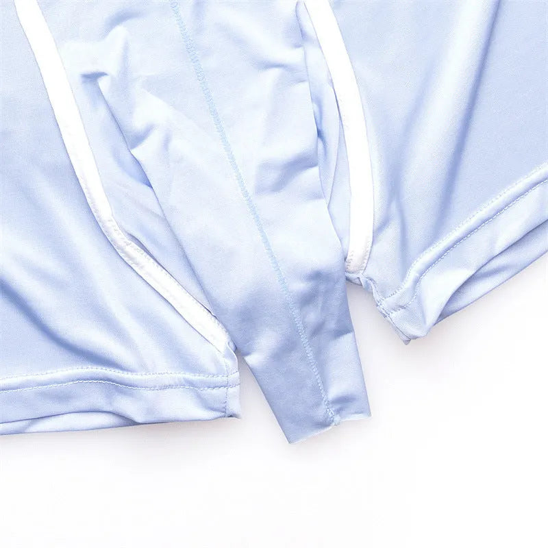 Men's solid colour ice silk boxers in mid-waist design showing grey, black, green, blue colour options