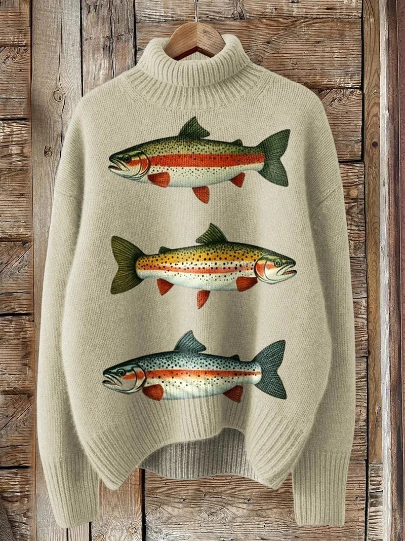 Women's Christmas printed turtleneck sweater with painting pattern in macaron colour