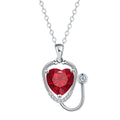 Women's fashion necklace with stethoscope and wing design in red diamond electroplated finish on copper