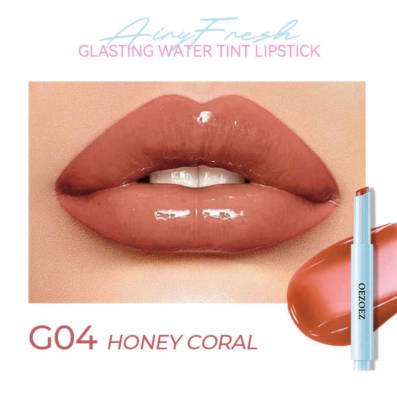 Waterproof moisturising lipstick bullet showing six colour options with 1.8g content