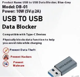 Silver aluminum alloy USB to Type-C Data Blocker adapter for data shielding during charging