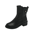 Women's black side zip ankle boots with round toe and low rubber sole
