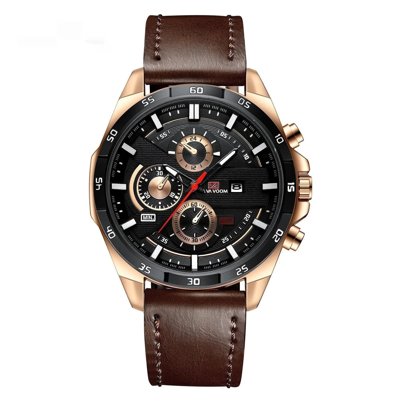 Men's casual quartz watch with business calendar display and waterproof case