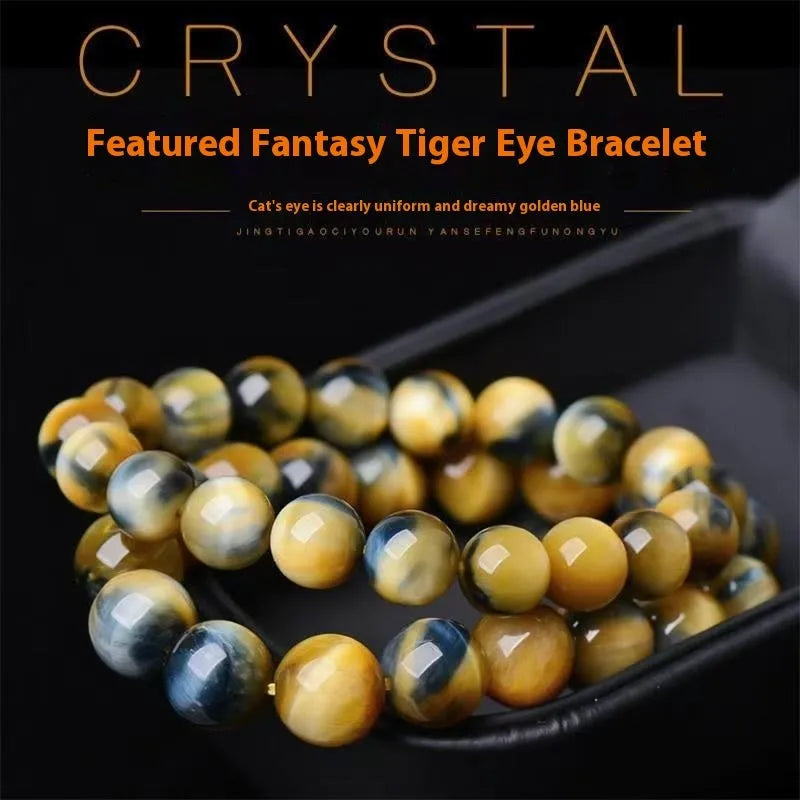 Handmade fantasy tiger eye agate bracelet with round beads in unisex geometric design