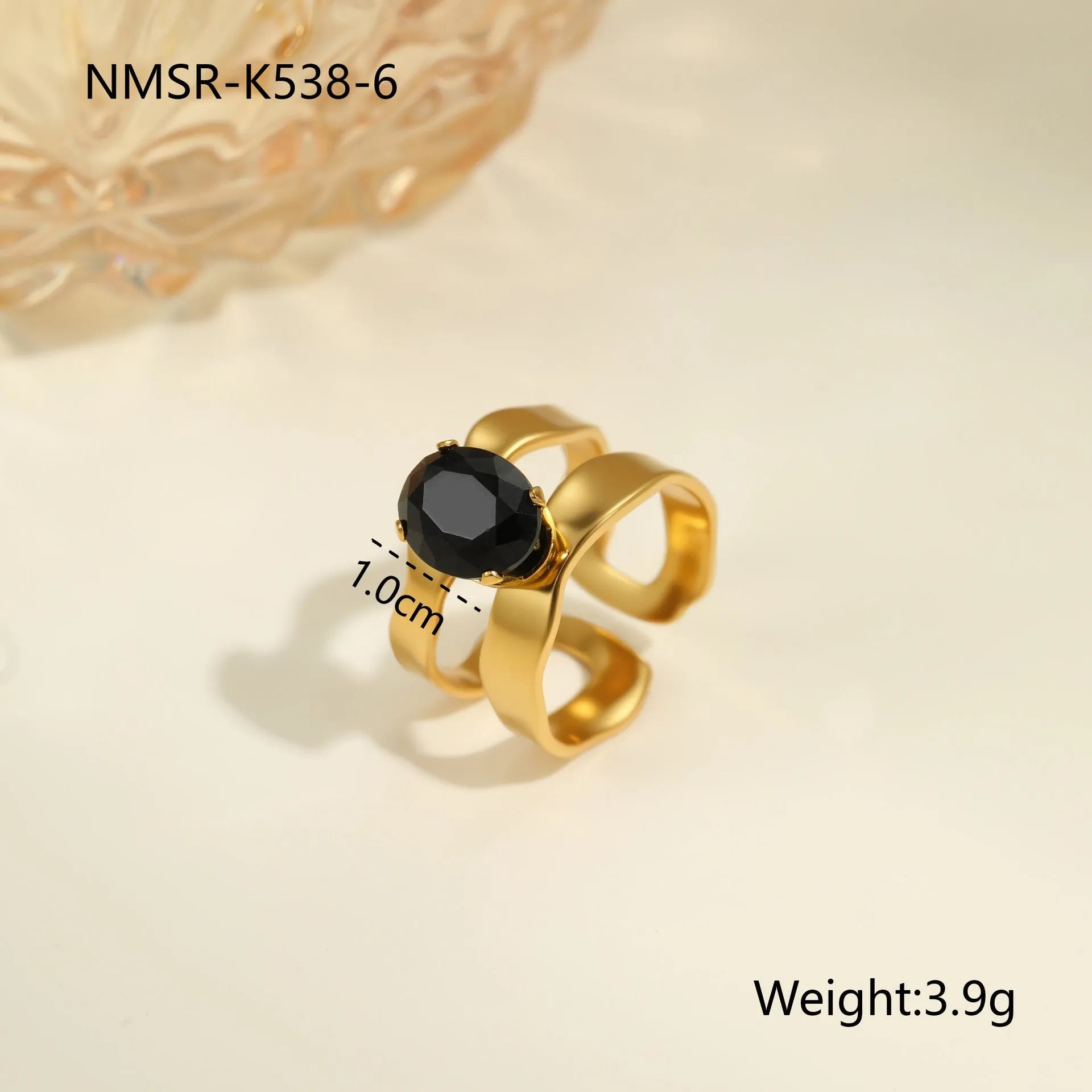 Women's titanium steel ring with geometric open mouth design and inlaid zircon stones