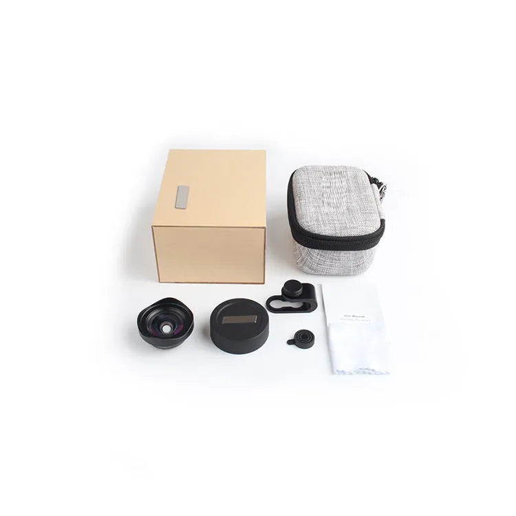 16mm wide angle external SLR lens with aluminium U-clamp on smartphone, 0.5x magnification