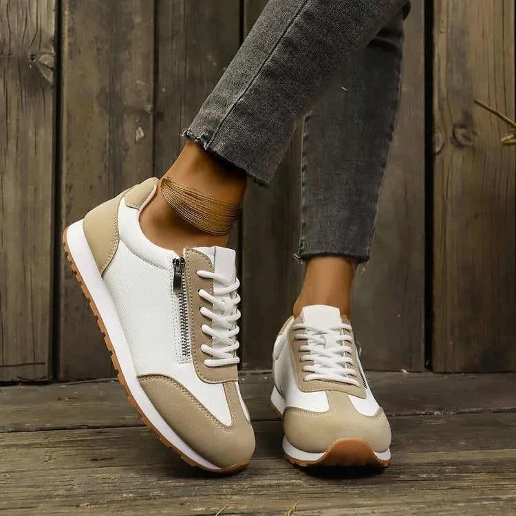 Women's flat-heeled shoes in champagne, gray or white with PU upper and rubber sole