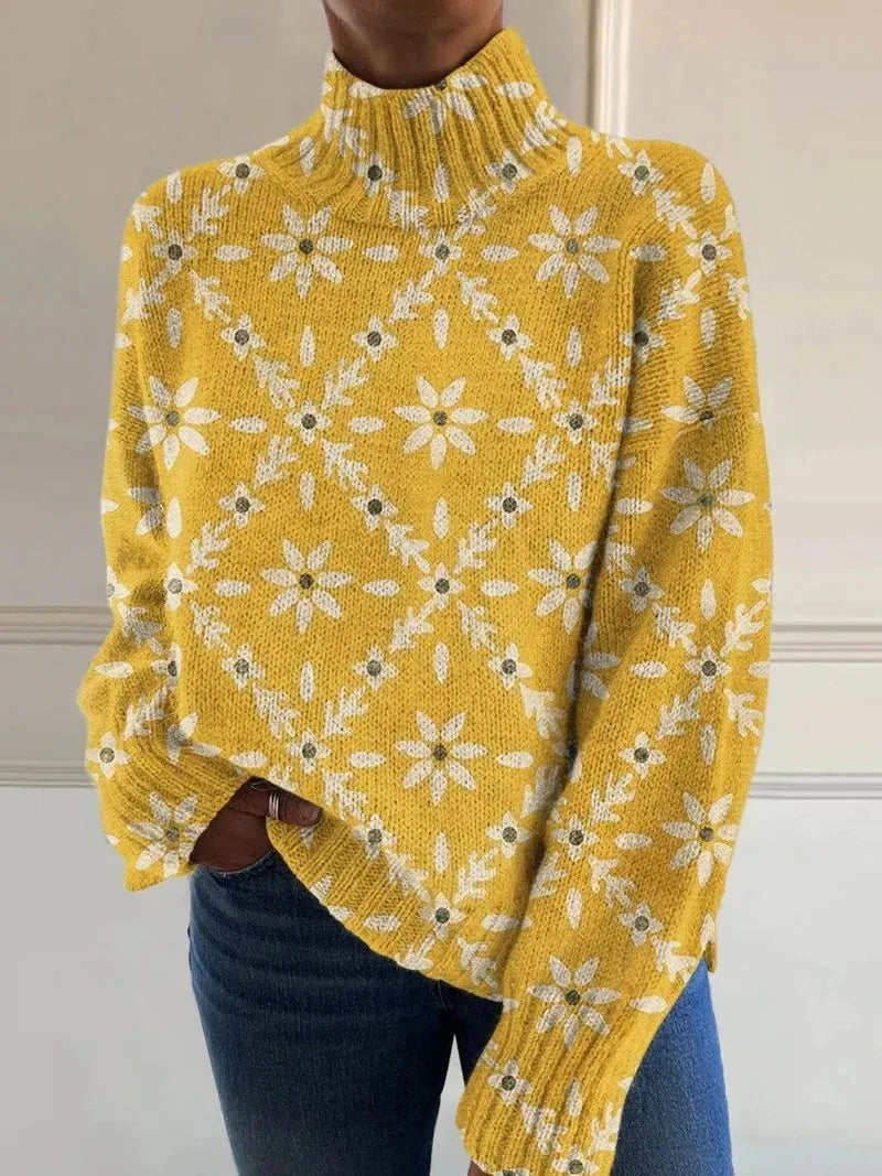 Women's Christmas printed turtleneck sweater with painting pattern in macaron colour
