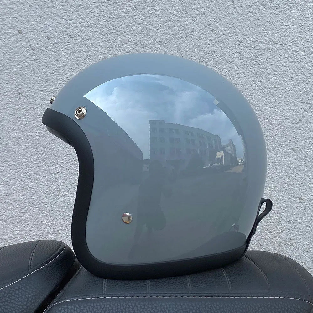 Retro style motorcycle half helmet in FRP construction for adult electric bike commuting