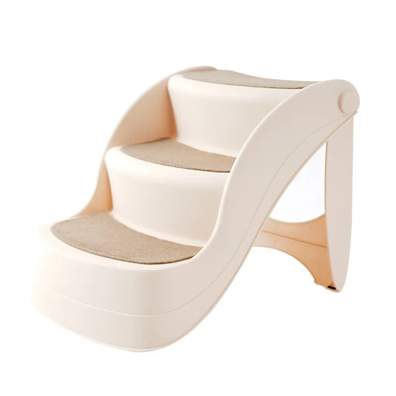 Foldable plastic pet steps in light coffee colour with non-slip mat for small dogs and cats