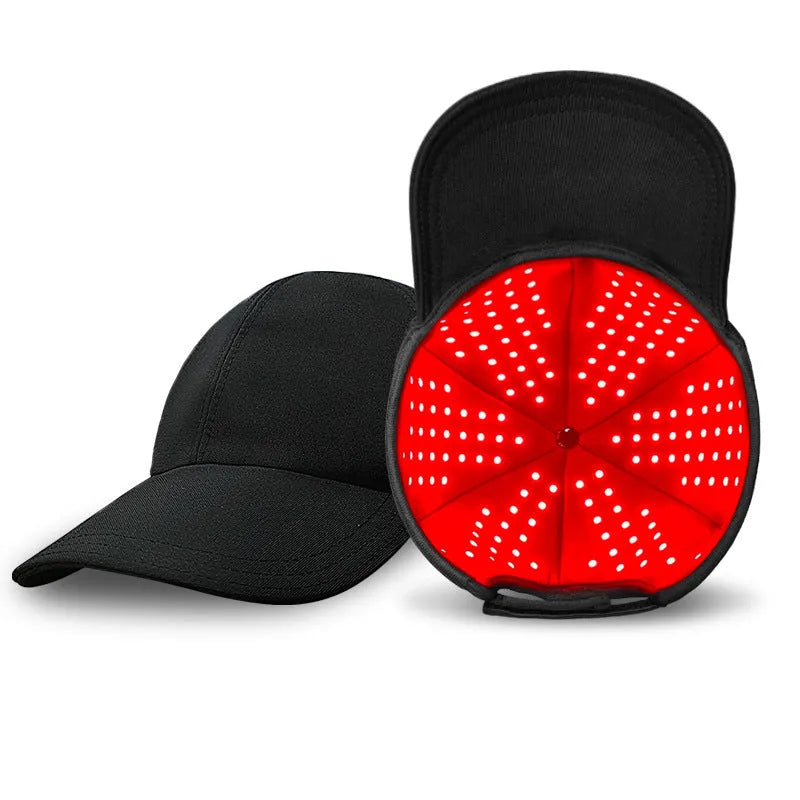 Black duckbill infrared hair growth cap with 180 LED lights and adjustable controller