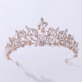 Handmade white crystal crown on alloy base in KC gold finish, 15cm by 5.6cm