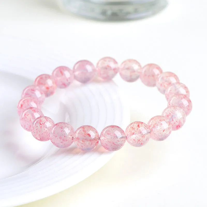 Strawberry quartz crystal bracelet with 10mm round beads and ground finish