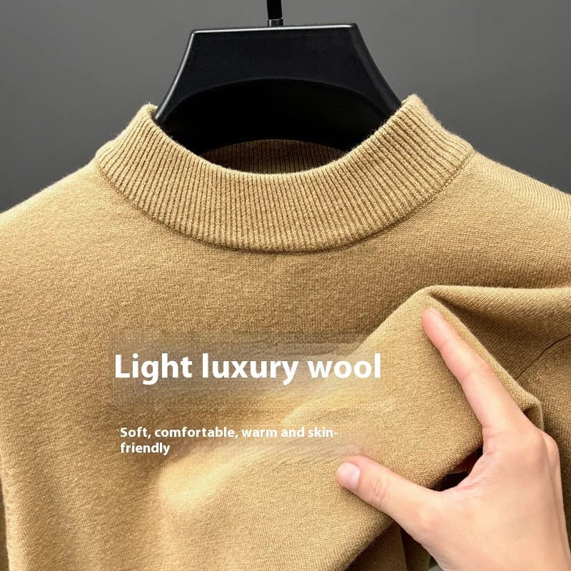 Men's half turtleneck wool knitwear pullover in deep sea blue colour showing regular fit and long sleeves