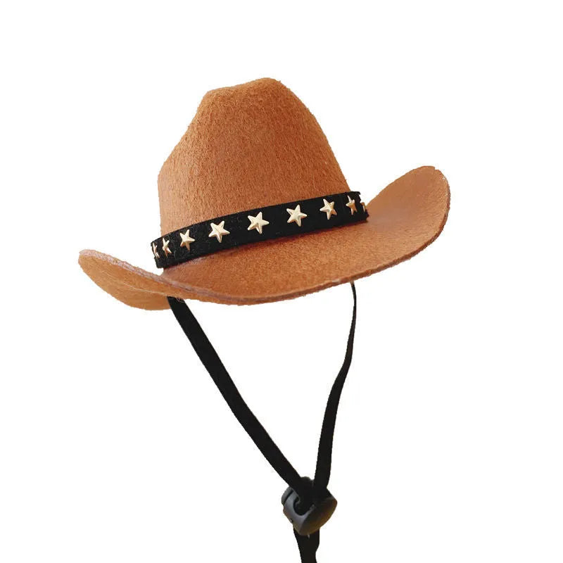 XINGX British cowboy hat for cats in non-woven fabric with decorative ribbon trim.