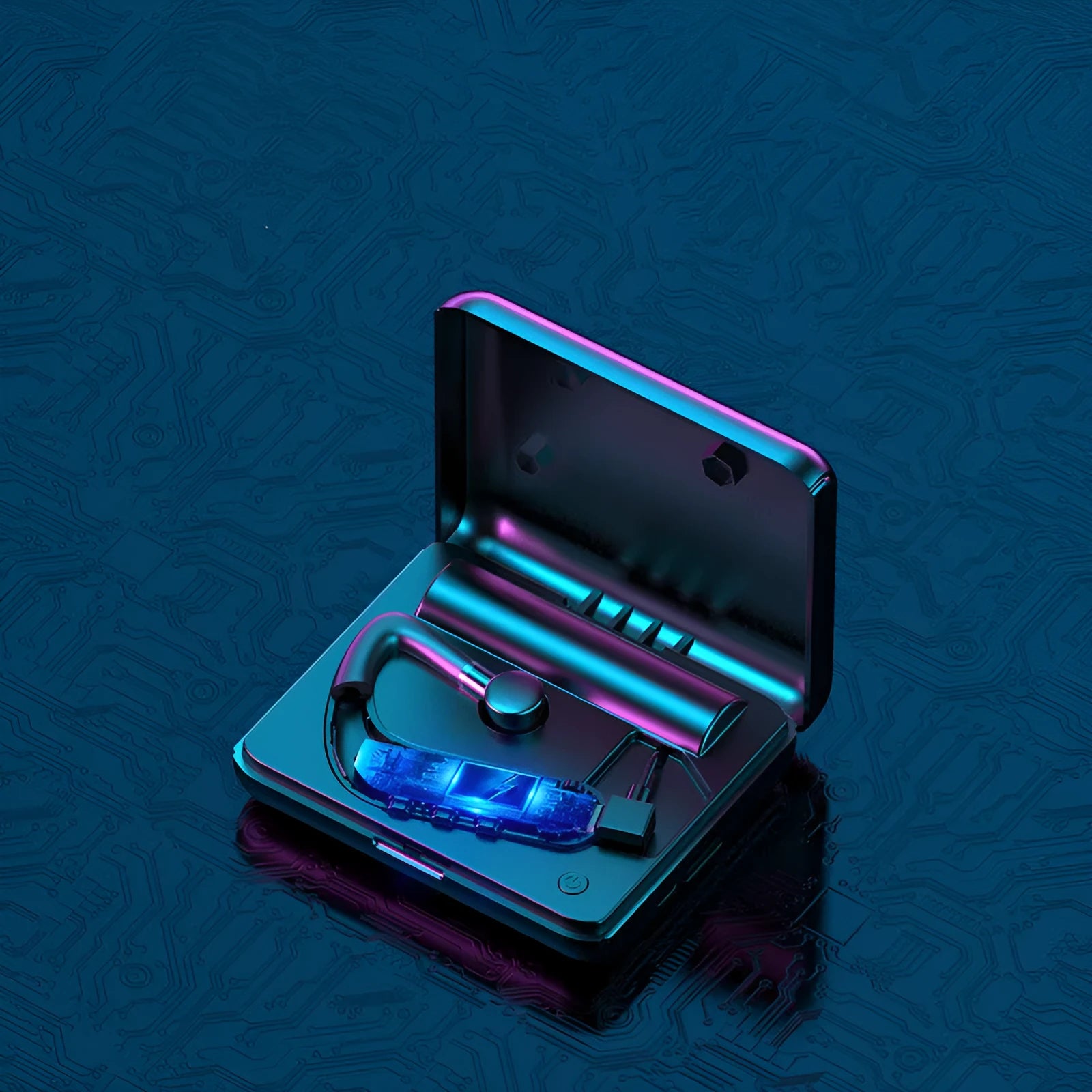 Wireless Bluetooth earphones in black with hanging ear design and silicone ear caps