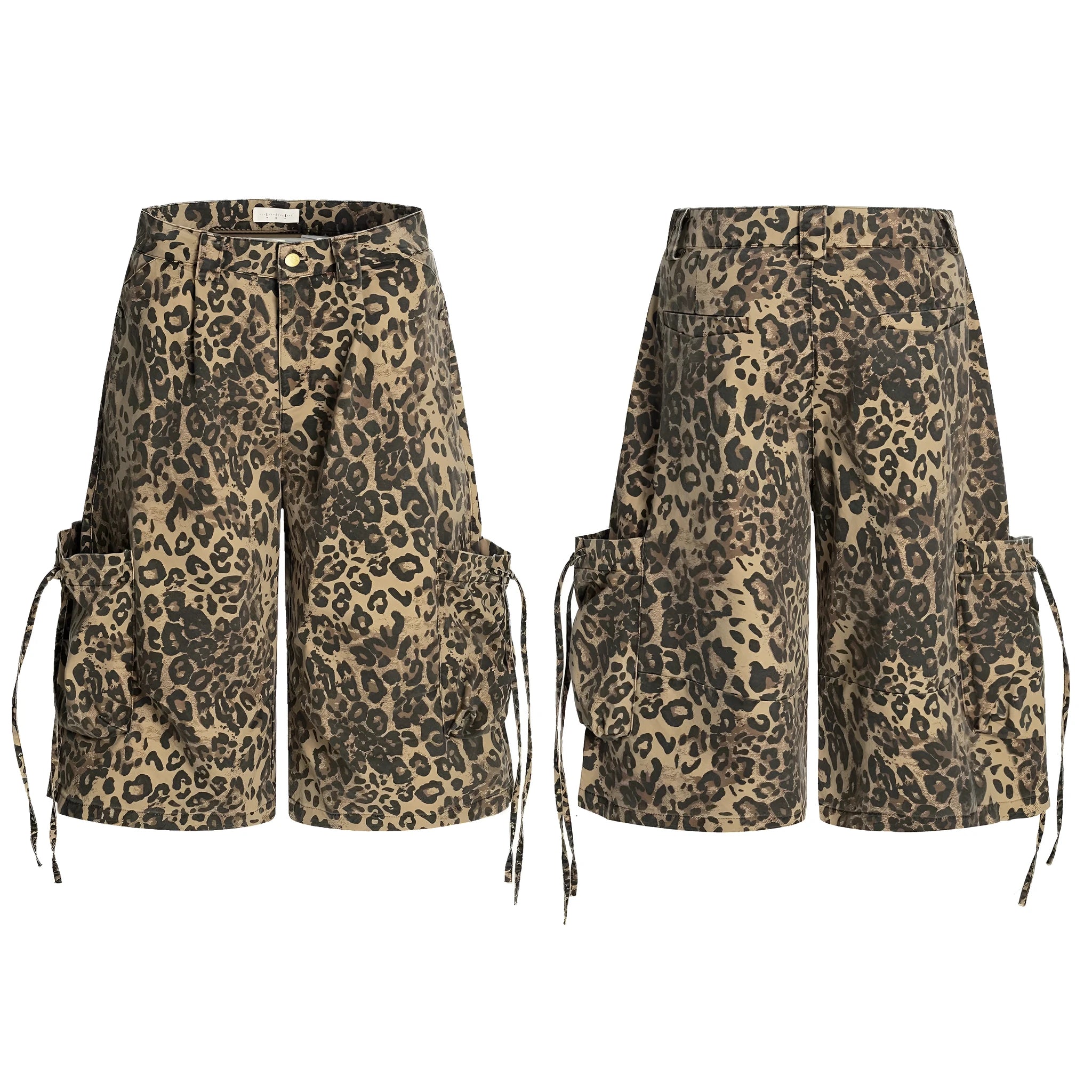 Women's leopard print cropped trousers with high waist and straight leg cut