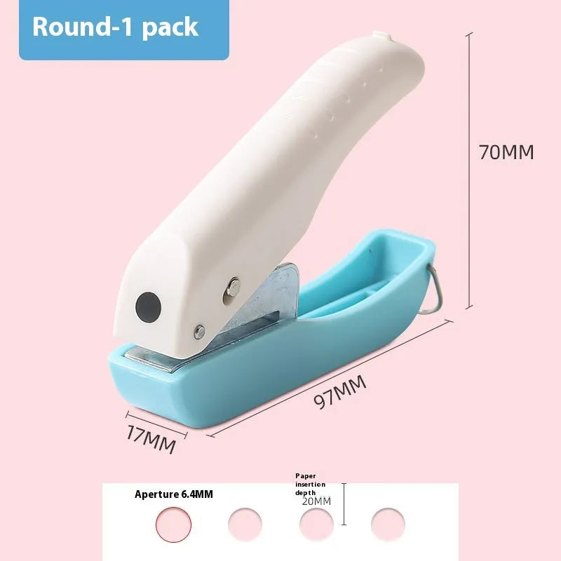 Small manual punching machine for creating love heart, star, and round embossed paper shapes.