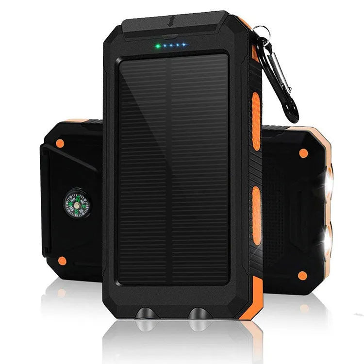 Solar power bank with compass and 8000mAh polymer battery in PVC silicone shell