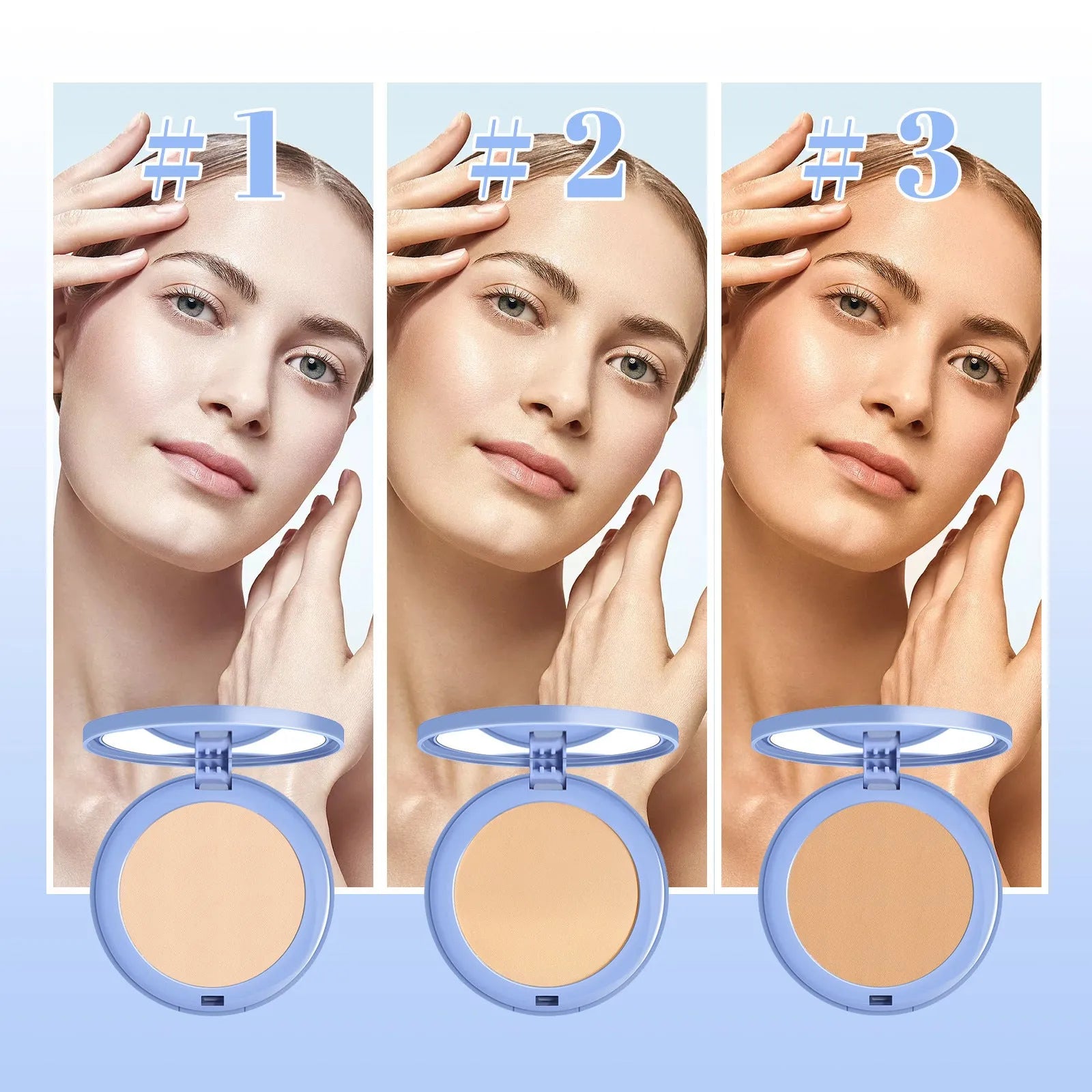 Natural finishing powder compact with 8g net content for makeup setting and shine control