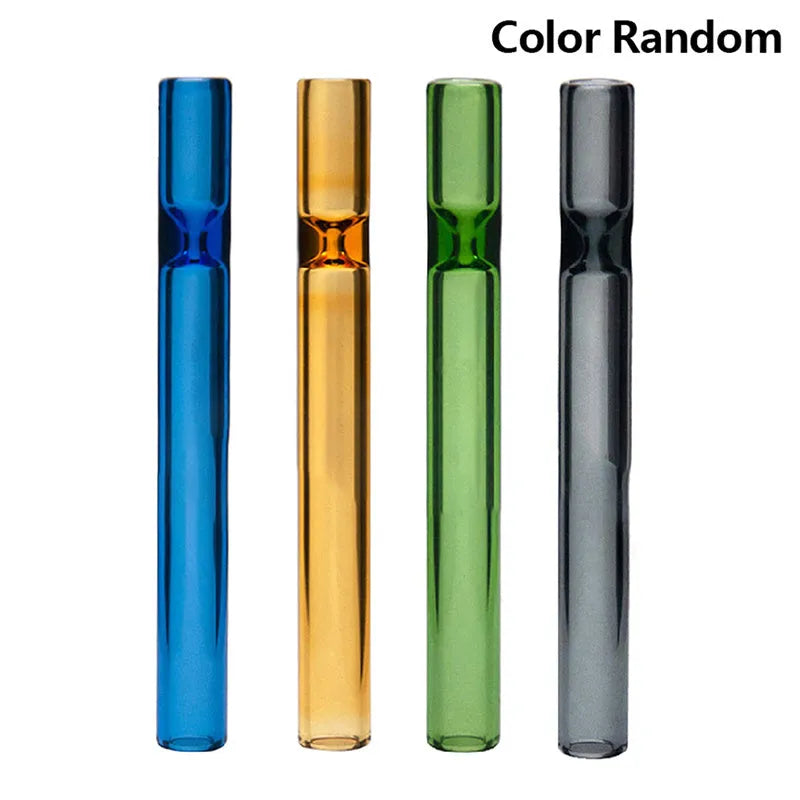 Clear glass telescopic smoking pipe with straight tube and suction nozzle.