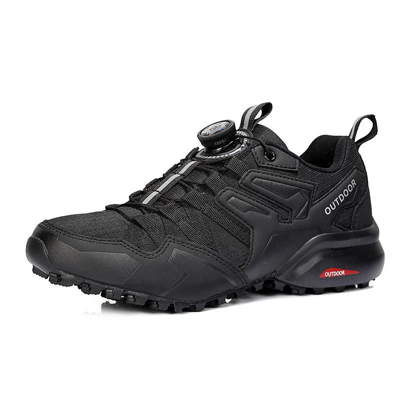 Men's beige outdoor hiking shoes with rubber sole and elastic closure