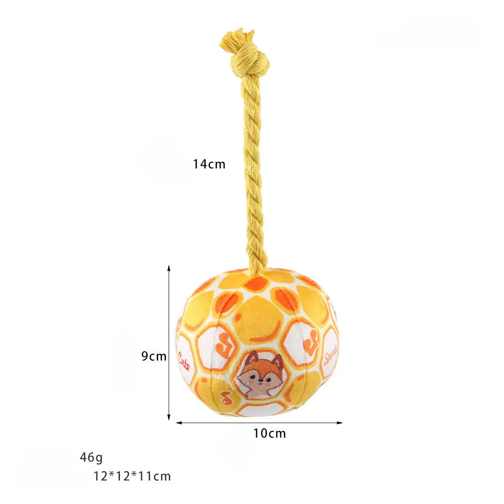 Blue elastic football dog tug toy made from cotton rope for interactive play
