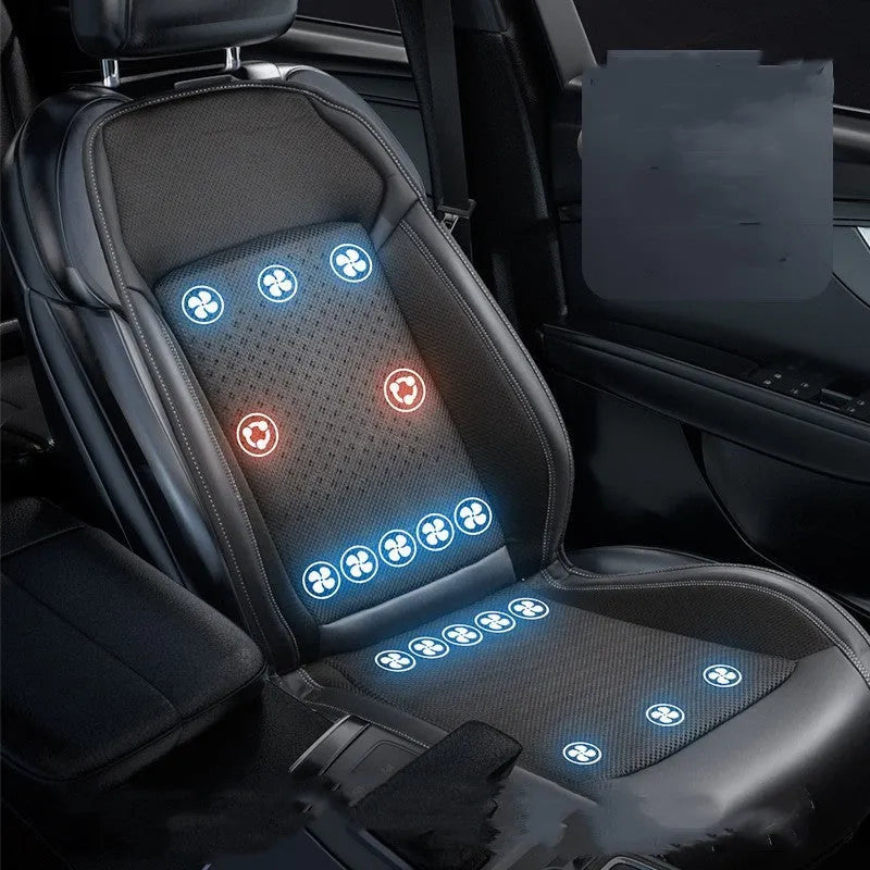 12V car cooling seat cushion with massage function in black minimalist design