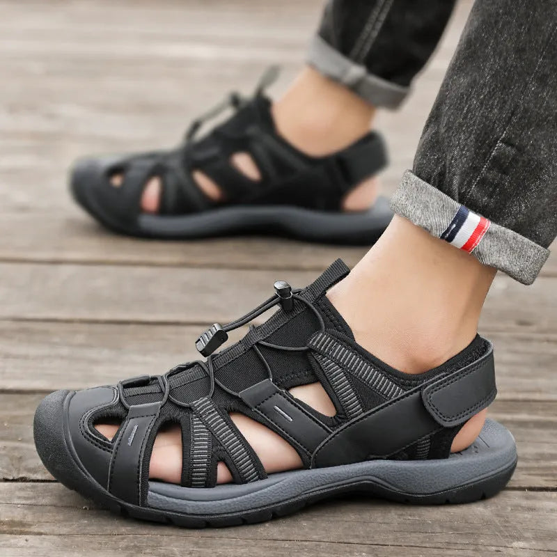 Men's blue and black mesh casual sports shoes with velcro strap and rubber sole