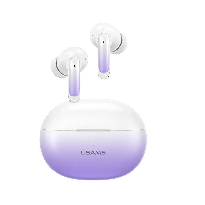 Wireless in-ear gaming headset in gradient blue colour with low latency and IPX4 waterproof rating.