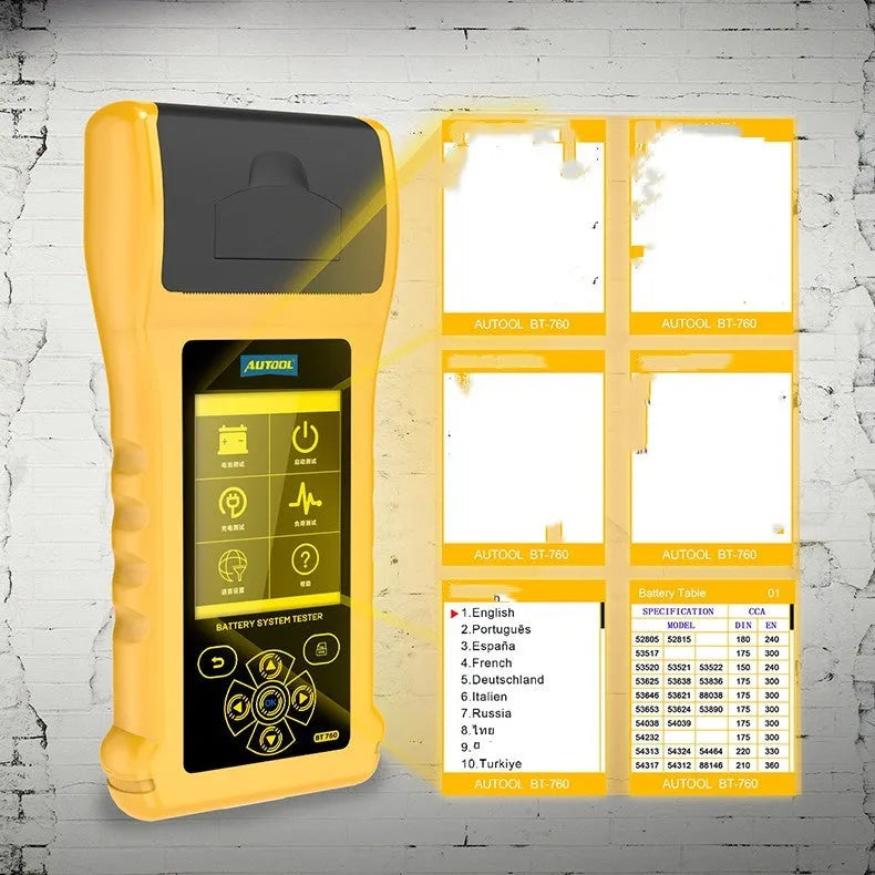Autool BT760 vehicle battery tester with colour screen display and thermal printer for automotive diagnostics