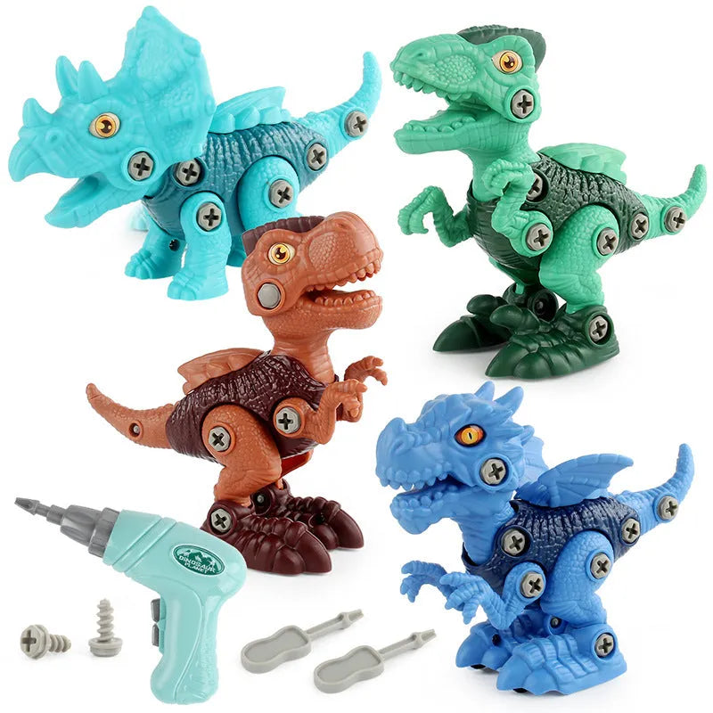 Puzzle assembled dinosaur building blocks set with six models including Stegosaurus made from ABS plastic