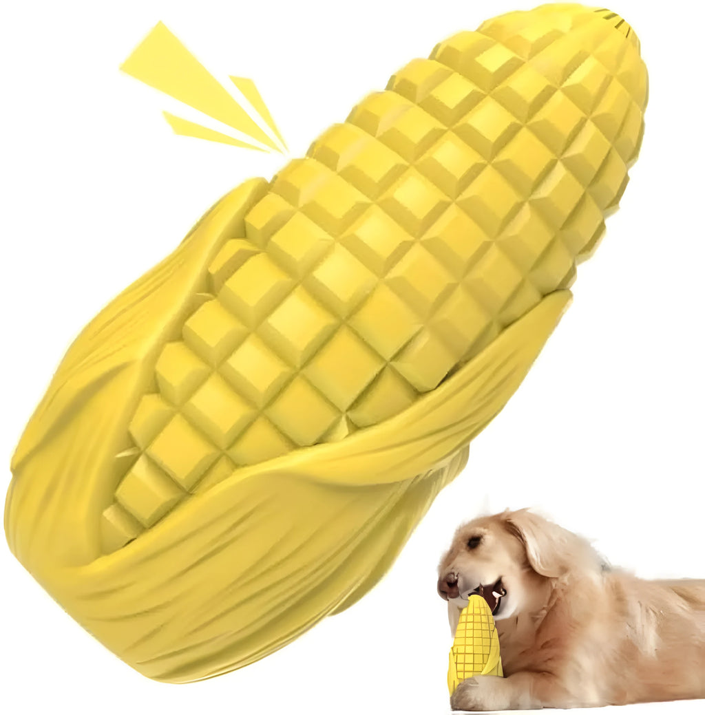 Blue and yellow corn stick dog chew toy for medium large breed aggressive chewers