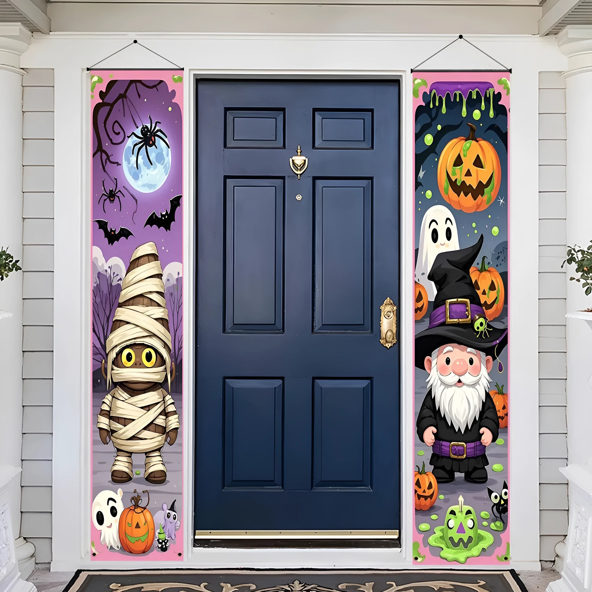 Pair of Halloween couplet banner decorations measuring 30x180cm each