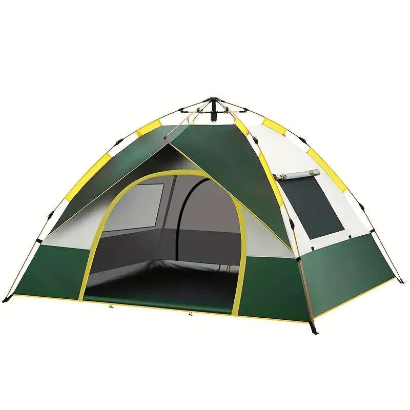 Dark green automatic pop-up camping tent for 3-4 people with quick-open frame