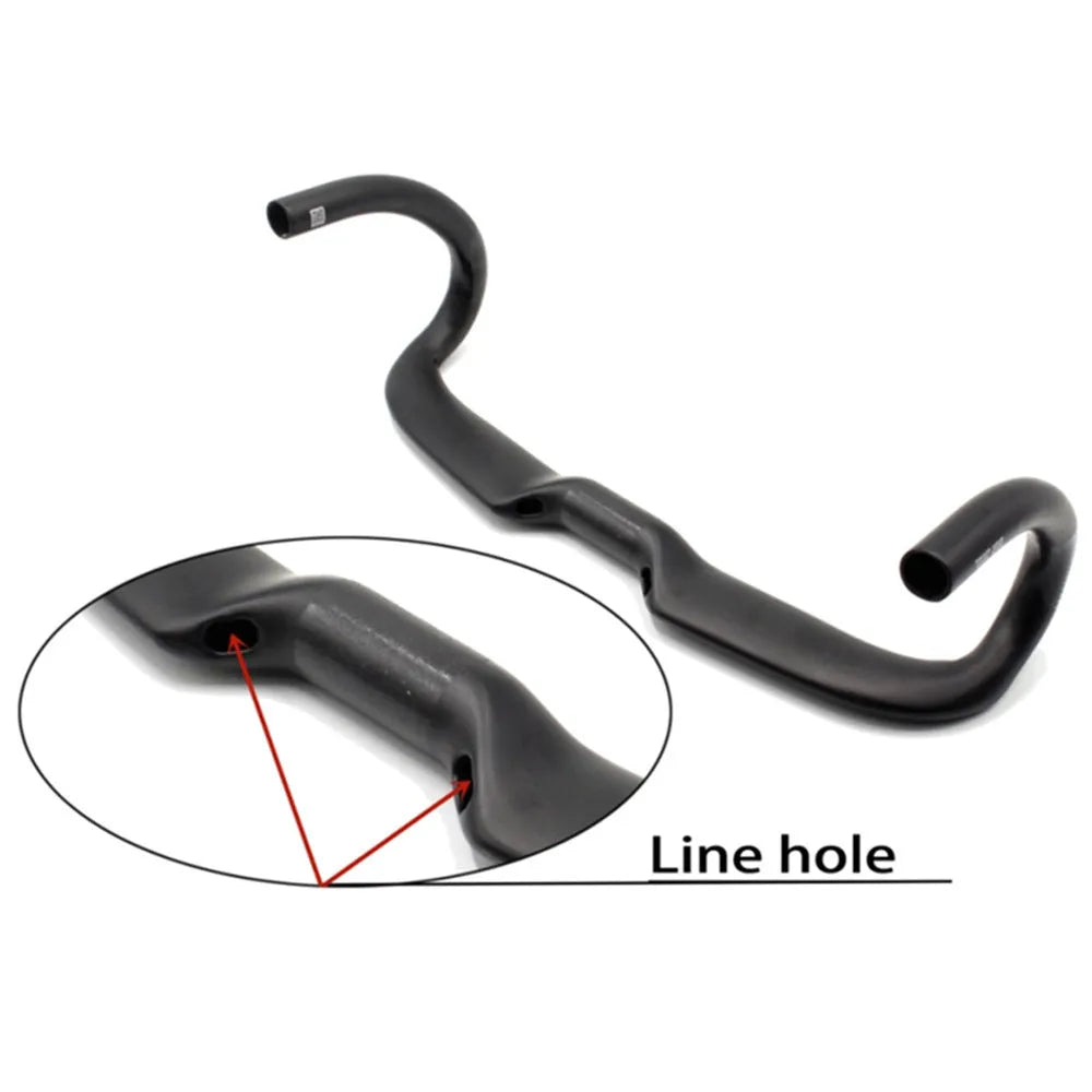Wei Bike matt carbon fibre bent drop handlebar for road bikes showing ergonomic shape.