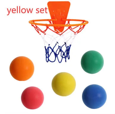 Assorted bright coloured silent high-density PU foam basketballs for indoor children's sports play.