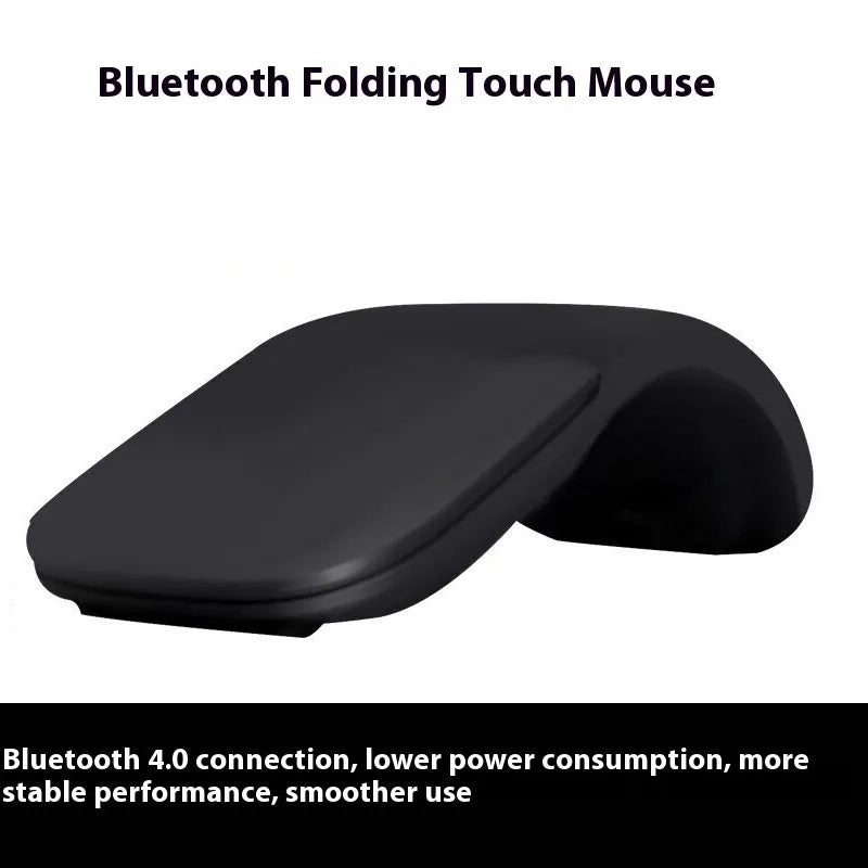 Black Bluetooth 4.0 folding touch wireless mouse shown in compact and folded position.
