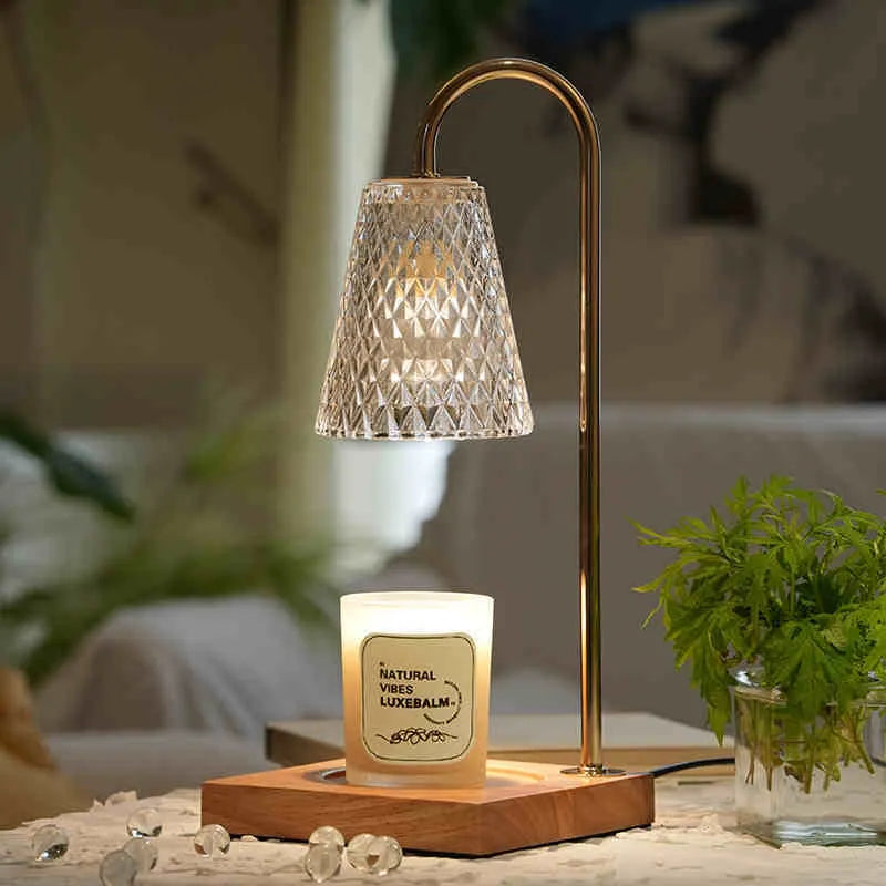 Timing small night lamp wax melting lamp decorative table lamp in ceramic style with iron body and glass shade