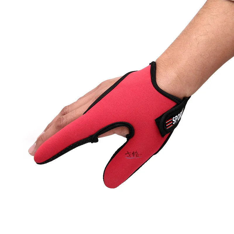 A single two-finger fishing glove with a dark microfiber palm and a camouflage diving cloth back.