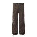 Men's straight-leg cotton trousers in brown colour with high-waist design and wide-leg style