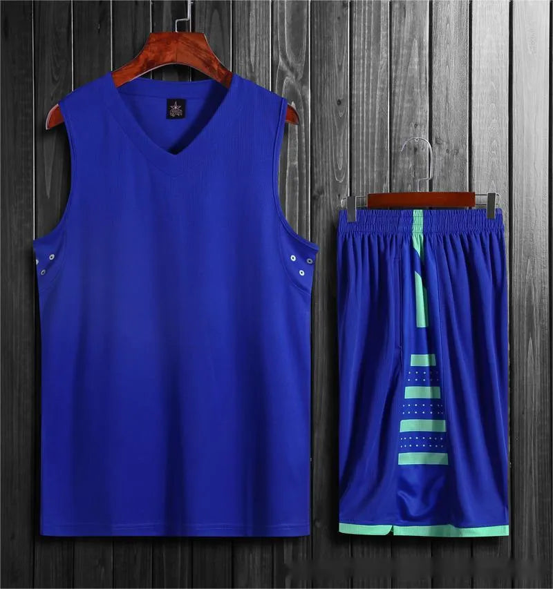 White and black polyester sports vest and matching pants set for basketball and fitness training.