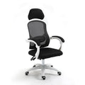 Rotating ergonomic computer gaming chair with black seat, nylon wheels, linkage armrests and footrest option