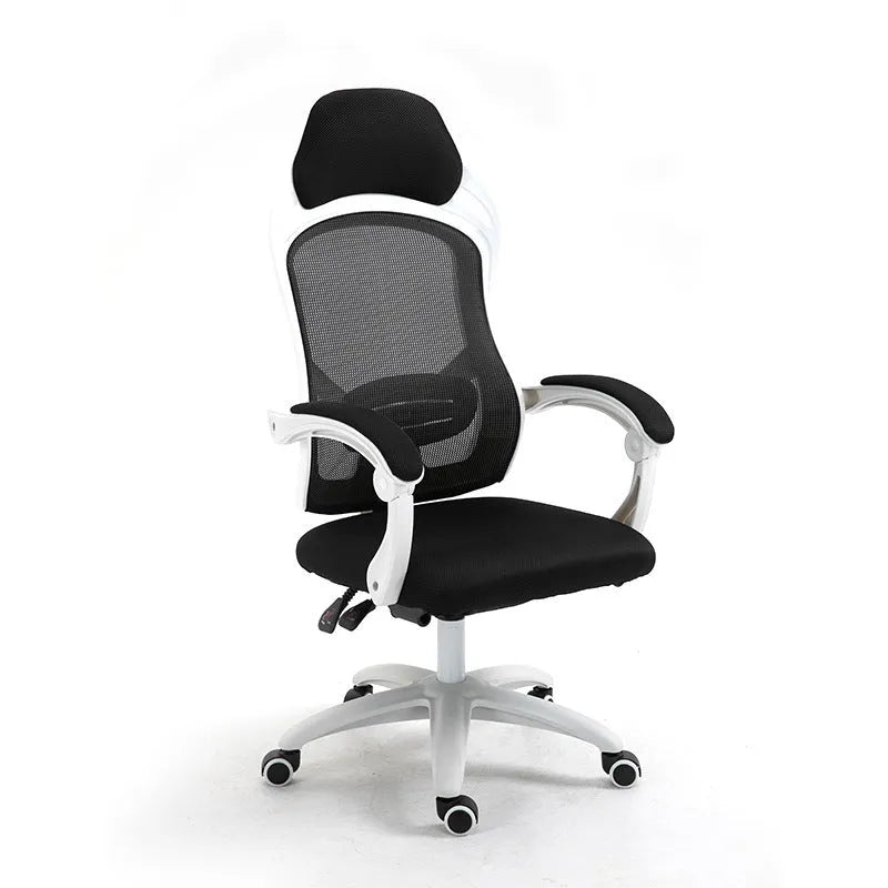 Rotating ergonomic computer gaming chair with black seat, nylon wheels, linkage armrests and footrest option