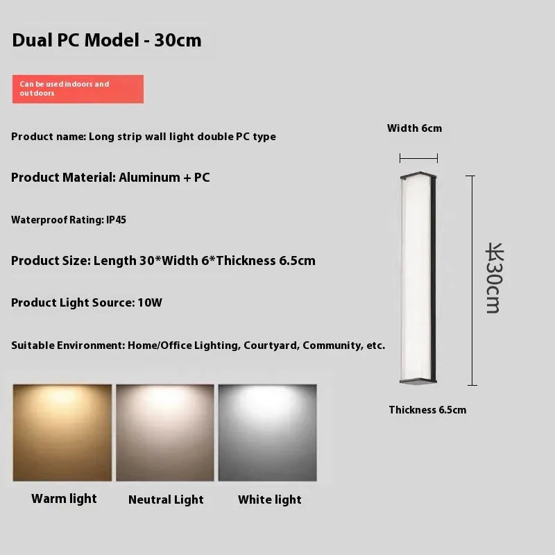 Modern outdoor wall lamp in simplicity style showing size options from 30cm to 120cm length
