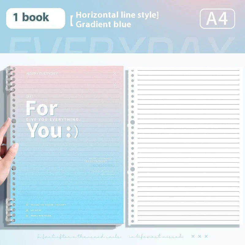 Gradient coloured removable coil notebook with PP cover in green, blue, pink, or purple options